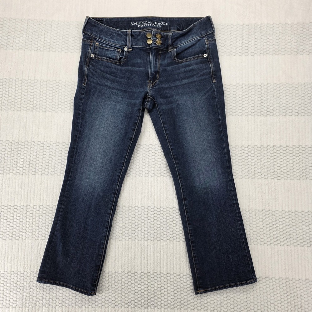 American Eagle Womens Size 8 R 4 Button Crop Artist Jeans Dark Wash AEO Denim
